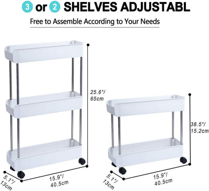 Melody House 3-Tier Slim Mobile Shelving Unit on Wheels, Slide Out Rolling Bathroom Storage Organizer, Utility Carts Shelf Rack for Kitchen Bathroom Laundry Room Narrow Places, Navy Blue