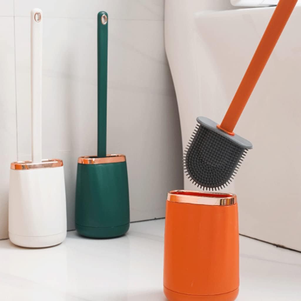 Soft Silicone Toilet Brush with Ventilated Holder, Compact Toilet Bowl Cleaner for Bathroom Storage, Orange