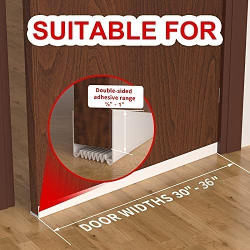 Door Draft Stopper, 36” Length Cuttable Weather Stripping Door Seal, Strong Adhesive Door Sweep for Exterior and Interior Doors (2, Black)