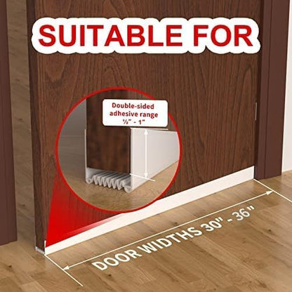 Door Draft Stopper, 36” Length Cuttable Weather Stripping Door Seal, Strong Adhesive Door Sweep for Exterior and Interior Doors (2, Black)