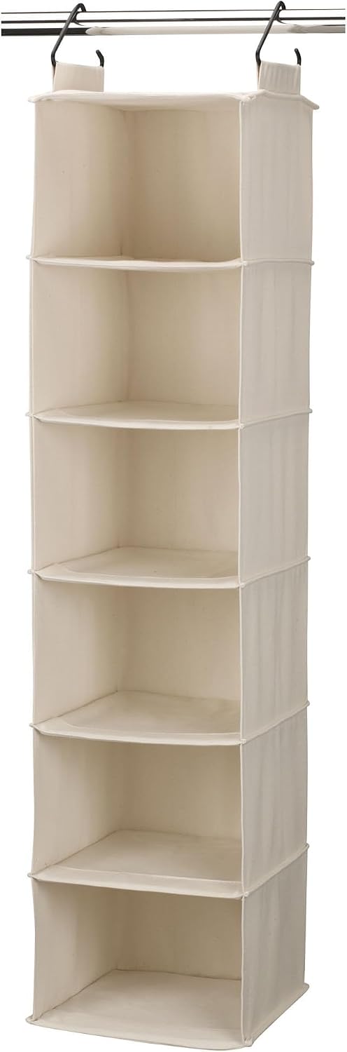 Household Essentials Cedarline 6‑Shelf Hanging Closet Organizer in Heavy‑Duty Cotton Canvas, Cream