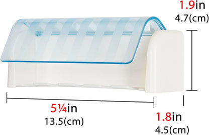 5 Slots Wall Mount Toothbrush Holder with Cover, Self Adhesive Toothbrush Storage Organizer for Shower, Toothbrush Hanger with Automatic Toothpaste Squeezer Dispenser