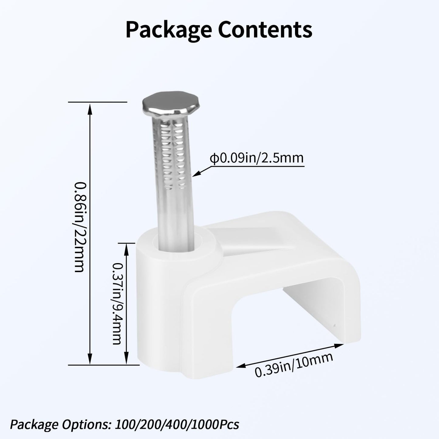 LeMotech Cable Clips, 1000pcs 8mm Wire Wall Clips with Steel Nails, Coaxial Nail Clamps for Cable Cord Management RG6 RG59 CAT5e CAT6 RJ45 Ethernet Cable Clamps, White