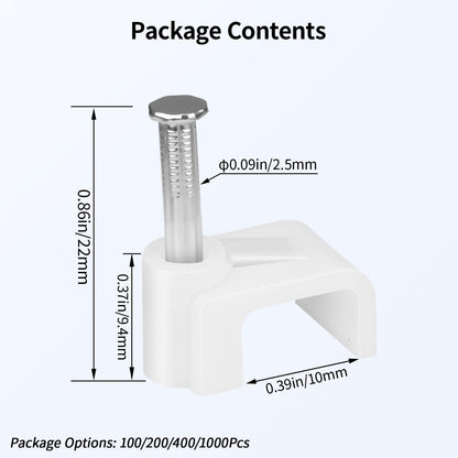 LeMotech Cable Clips, 1000pcs 8mm Wire Wall Clips with Steel Nails, Coaxial Nail Clamps for Cable Cord Management RG6 RG59 CAT5e CAT6 RJ45 Ethernet Cable Clamps, White