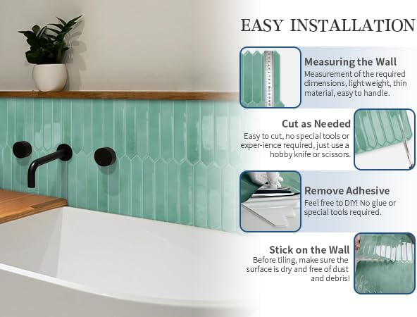 10 Sheets Long Hexagon Tile Peel and Stick Backsplash | Self-Adhesive Wall Tiles Stick on Back Splash for Kitchen, Bathroom, Fireplace,RV(Green,12"×12")
