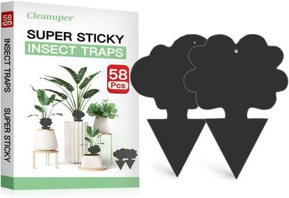 58 Pack Gnat Killer Sticky Traps for Plants - Green Fungus Gnat Sticky Trap for Indoor Houseplants, Fruit Fly, Whitefly, Aphid - Family Friendly Design, Flower/Cloud or Sunflower/Butterfly