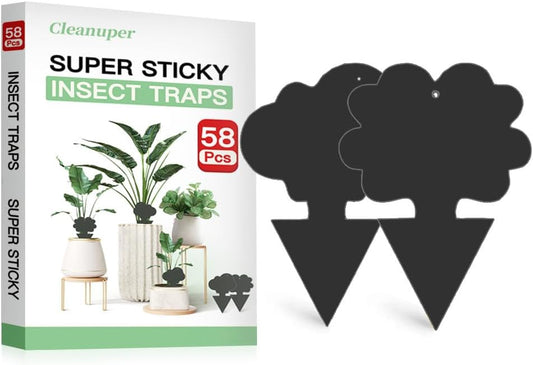 58 Pack Gnat Killer Sticky Traps for Plants - Green Fungus Gnat Sticky Trap for Indoor Houseplants, Fruit Fly, Whitefly, Aphid - Family Friendly Design, Flower/Cloud or Sunflower/Butterfly