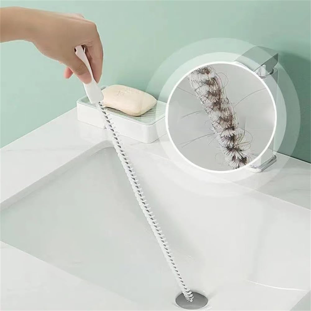 Sink Drain Overflow Cleaning Brush, Household Sewer Hair Catcher, 17.8 inch, White