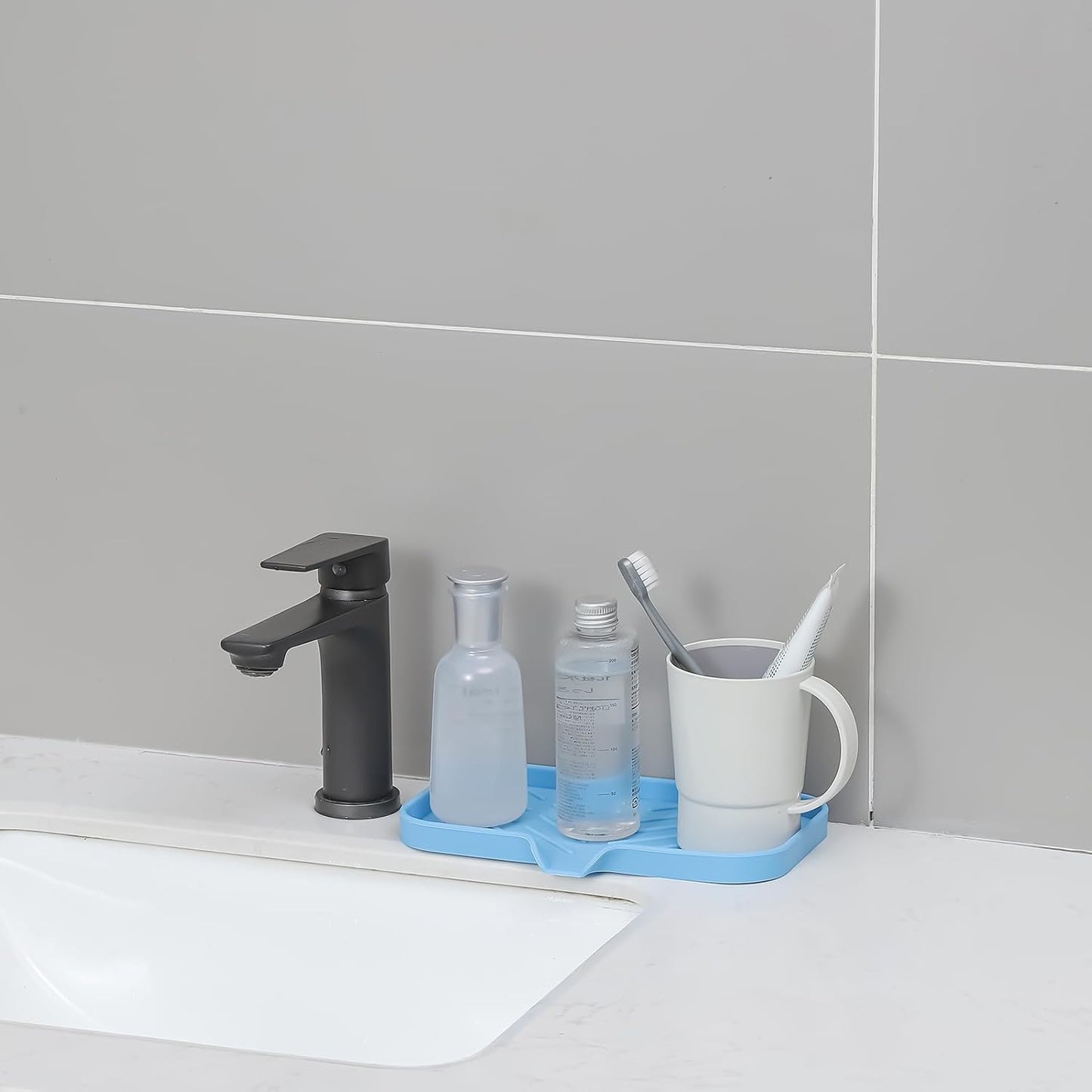 MicoYang Silicone Bathroom Soap Dishes with Drain Spout-Bathroom and Kitchen Sink Organizer,Sponge Holder,Dish Soap Tray,Perfect for Dispenser,Scrubber,Bottle,Cup on Sink or Counter-Coffee 4.9"×3.2"
