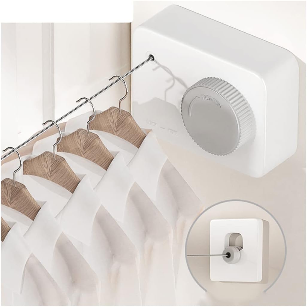 Laundry Rack, Retractable Clothes Airer, 4.2 m Retractable Clothesline Wall Mounted Clotheshorse No Drilling Bathroom Drying Racks Stainless Steel