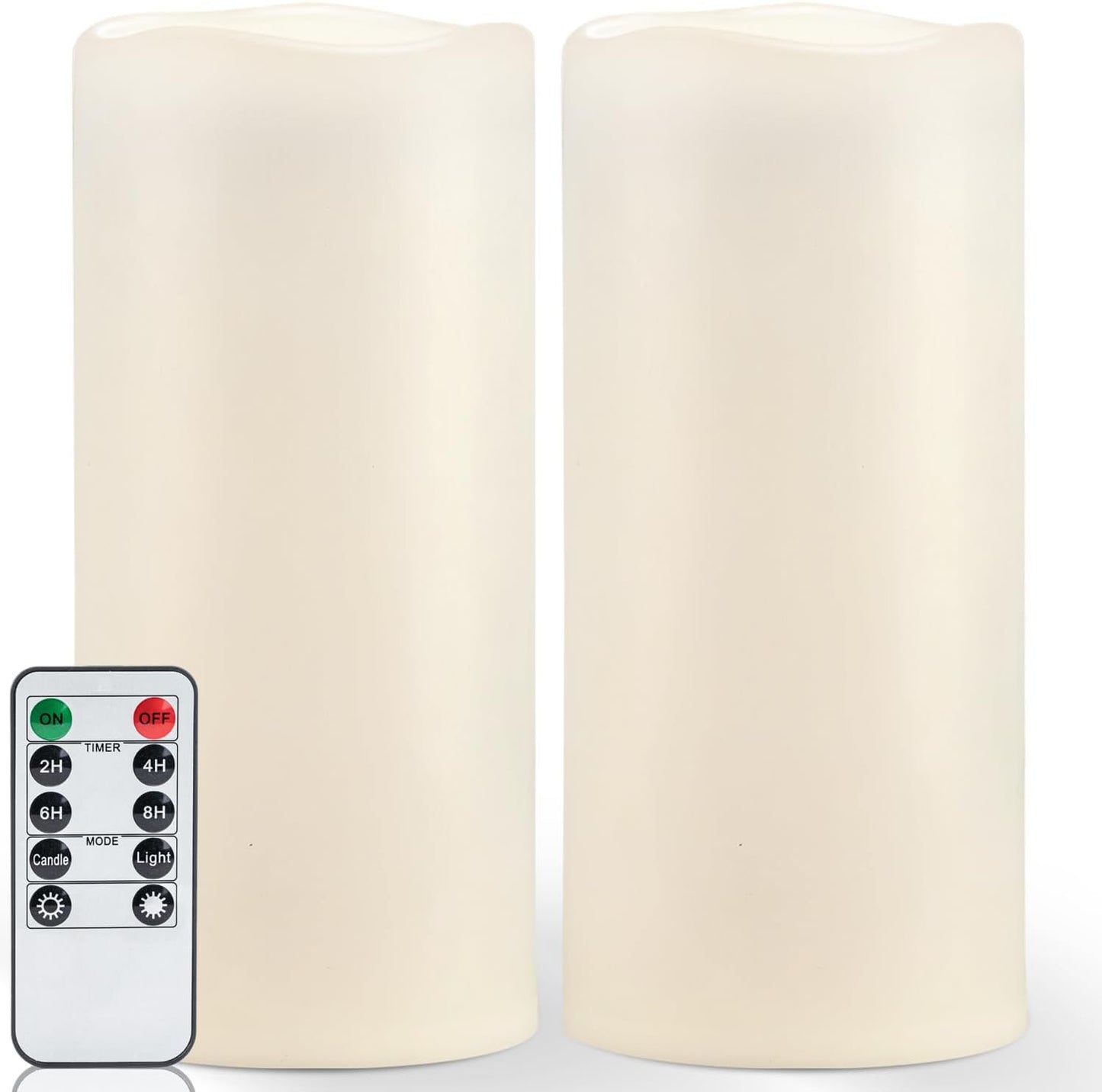 Homemory 6" 8" 10" x 4" Waterproof Outdoor Flameless Candles, Battery Operated Flickering LED Pillar Candles with Remote and Timers for Indoor, Plastic, Ivory White
