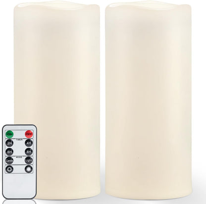 Homemory 6" 8" 10" x 4" Waterproof Outdoor Flameless Candles, Battery Operated Flickering LED Pillar Candles with Remote and Timers for Indoor, Plastic, Ivory White