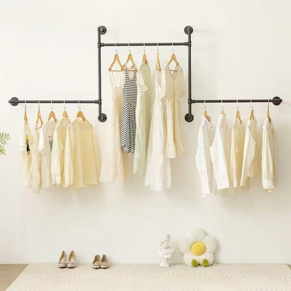 Industrial Pipe Clothing Rack, Wall Clothes Rack, Hanging Rod, Garment Rack | Pipe Clothes Rails, Multi-Purpose, Heavy Duty, Space-Saving, Clothes Bar, Organizer, Closet