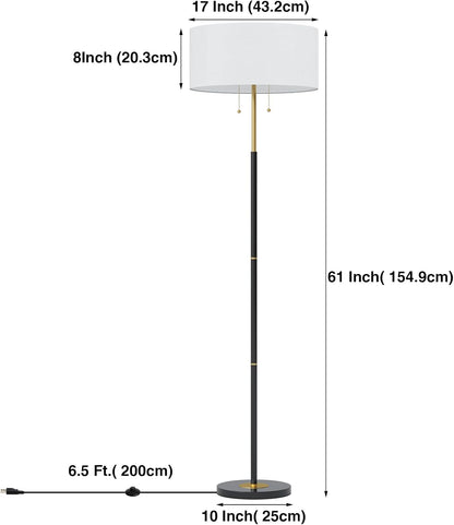Karjoefar 2-Light Floor Lamp, Mid Century Floor Lamp with White Fabric Shade, Standing Lamp Tall Lamp for Living Room Bedroom, 3 Color Temperatures 9W Bulb Include