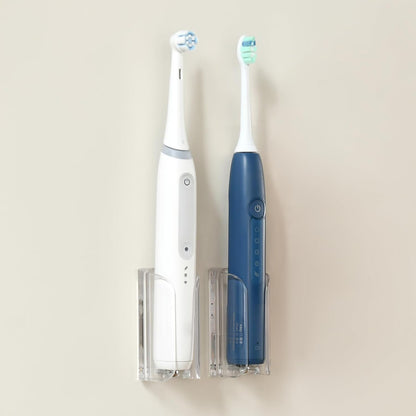 Electric Toothbrush Holder for Bathroom, Wall-Mounted Toothbrush Stand with Self-Adhesive, Compact Bathroom Caddy for Electric Toothbrushes (Clear-2pcs)