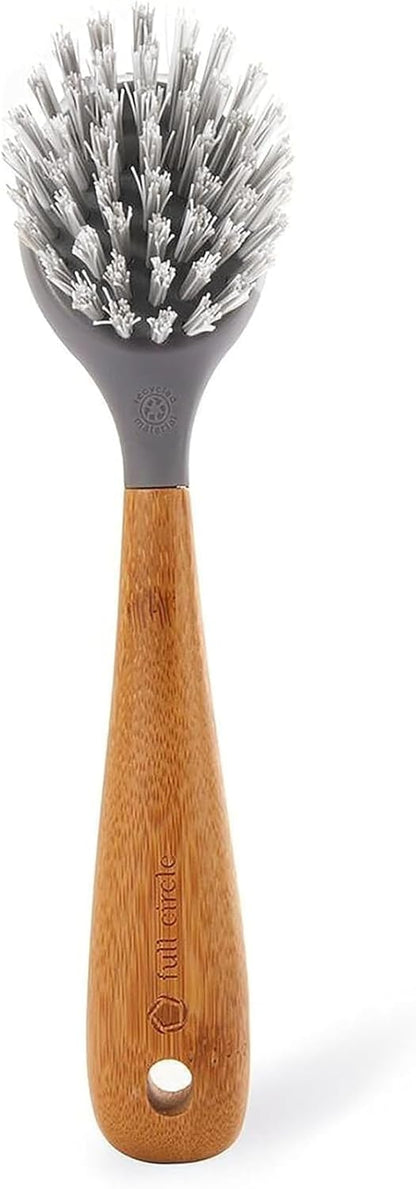 Full Circle Skillet Strong Cast Iron Bamboo Dish Brush and Scraper – Durable Kitchen Scrub Brush for Dishes, Pots, Pans, and Cast Iron, Sustainable, Made with Recycled Plastic