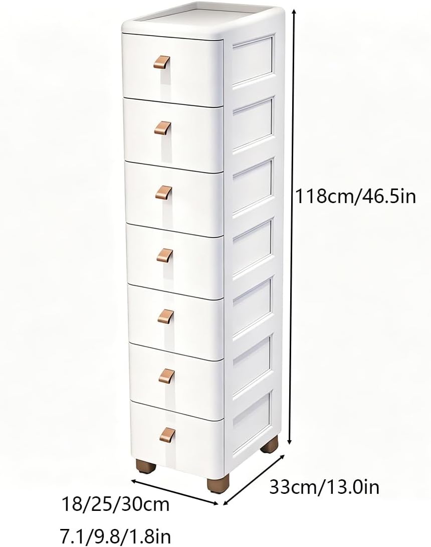 Slim Rolling Storage Cart for Narrow Gaps, 7-Tier Tall Narrow Storage Cabinet with Wheels, Space Saving Organizer for Kitchen, Bathroom, Laundry(A,30cm/11.8in 3-Tier)