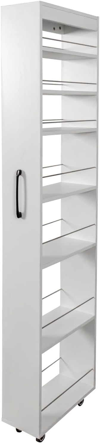 7 Tier Slim Rolling Storage Cart - Kitchen & Pantry Organizer, Narrow Storage Cabinet with Handle & Wheels, Spice Pull-Out Rack Next to Fridge Storage Shelf (White A-7 Tier Shelf Unit)
