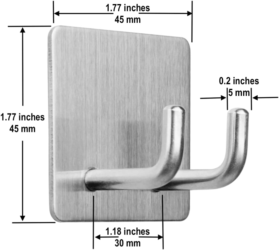Yikla Adhesive Hooks, Bathroom Wall Towel Hooks, Black Stick Shower Razor Holder, Stainless Steel Door Hangers for Coat Loofah Robes Self Adhesive Organizer for Kitchen