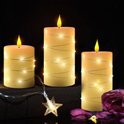 LEDHOLYT Rechargeable Flameless Glass Pillar Candles–Gifts for Women,–Set of 3, Realistic Flickering LED Light,Remote & Timer, Ideal for Living Room, Bedroom & Festival Wedding Home Party Decor