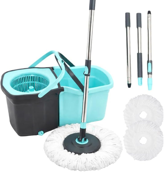 Casabella Spin Mop System with Extra Mop Head Refill - Two-Bucket Design with Splash Guard Built-in Measuring Cup and Scraper Tool with Easy Wring Pedal Spinner, 1.25-Gall (Mop)
