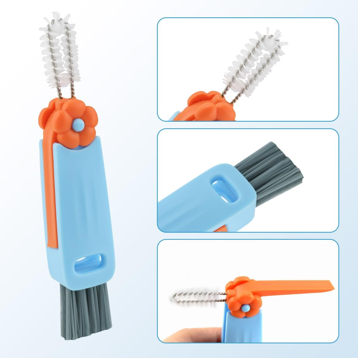 3 Pcs 3 in 1 Cup Lid Cleaning Brush Crevice Cleaning Brush for Bottle Gap 3 in 1 Cleaning Brushes for Tight Spaces Multifunctional Portable Cup Lid Cleaner Home Kitchen Cleaning Tools (Green Blue Red)