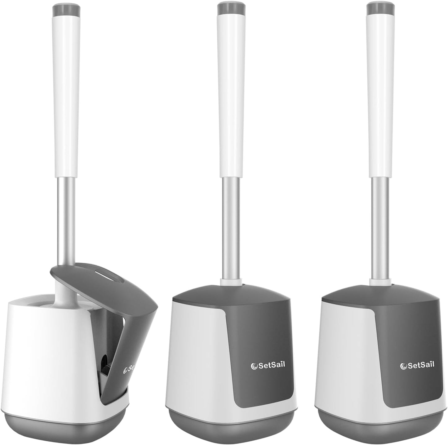 SetSail Toilet Brush and Holder, Self Closing Lid Toilet Bowl Brushes Holder and Extra Long Handle Ventilated Toilet Brush Set for Bathroom Cleaning, Nylon Bristles, Black