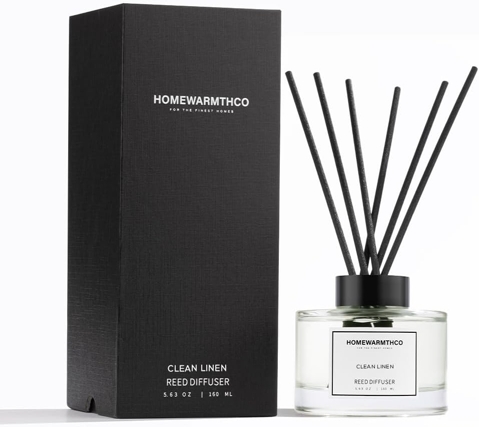 Clean Linen Reed Diffuser Set - Luxury Fragrance Reed Diffusers for Home. Office, Bathroom, Kitchen and Home Decor - Long-Lasting Scent with Non-Toxic Oils (5.63 oz, 160ml)