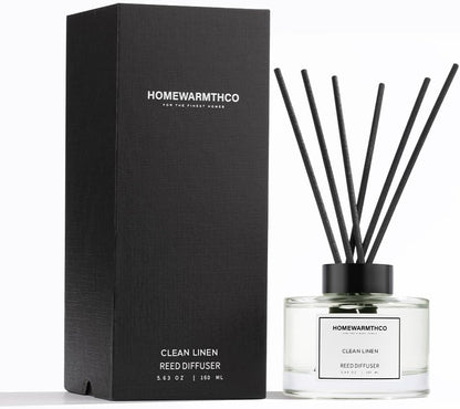Clean Linen Reed Diffuser Set - Luxury Fragrance Reed Diffusers for Home. Office, Bathroom, Kitchen and Home Decor - Long-Lasting Scent with Non-Toxic Oils (5.63 oz, 160ml)
