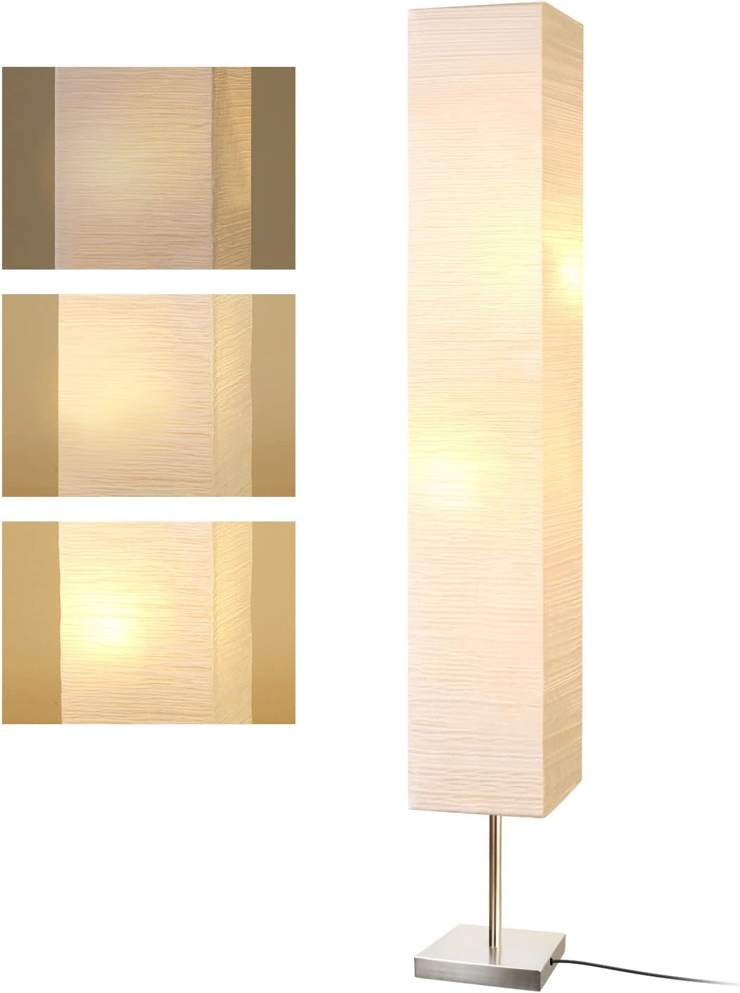 Modern Floor Lamp, Dimmable 3 Levels Brightness Paper Tall Lamp Standing Lamps with Lampshade, 55'' Minimalist Floor Lamps for Office, Kids Room, Reading, Home Decor (White)