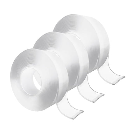 Ykimok 3 Pack 9.84 Feet Clear Nano Double Sided Tape, 1.18 Inch Wide, High Adhesion Acrylic Tape for Daily Organization and Decoration, Easy to Clean