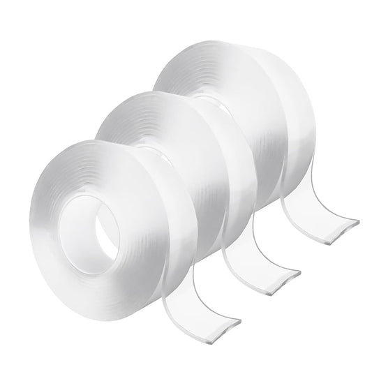 Ykimok 3 Pack 9.84 Feet Clear Nano Double Sided Tape, 1.18 Inch Wide, High Adhesion Acrylic Tape for Daily Organization and Decoration, Easy to Clean