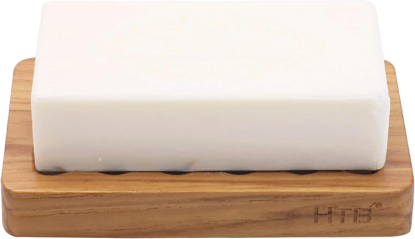 HTB Slotted Bar Soap Holder Teak Wood,Sponge Holder for Kitchen Sink | Self Draining Soap Dish for Shower, Bathroom, Bathtub, RV,Soap Saver Keep Soap Dry,Extend Soap Life,Bathroom Accessories