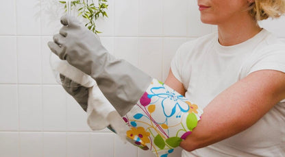 2 PAIRS Household Gloves Latex Free Cleaning Gloves with Soft Lining Long Cuff 15" & Grip, Medum, Pink/Blue