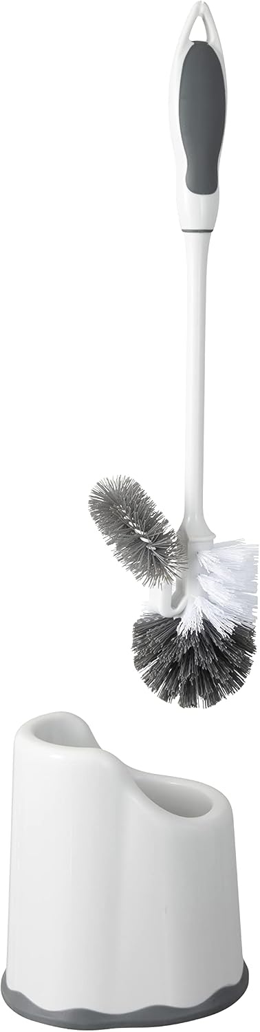 Superio Toilet Bowl Brush and Holder with Under Rim Cleaner for Bathroom, Toilet Brush and Caddy with Non Scratch Bristles and Under Rim Lip Brush