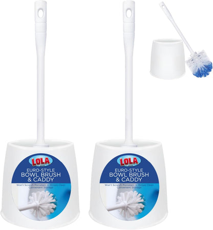 LOLA Toilet Bowl Brush w/Curved Head, Coated Wire, Durable Poly Bristles, Reaches Under Toilet Bowl Rim, 1 Pack