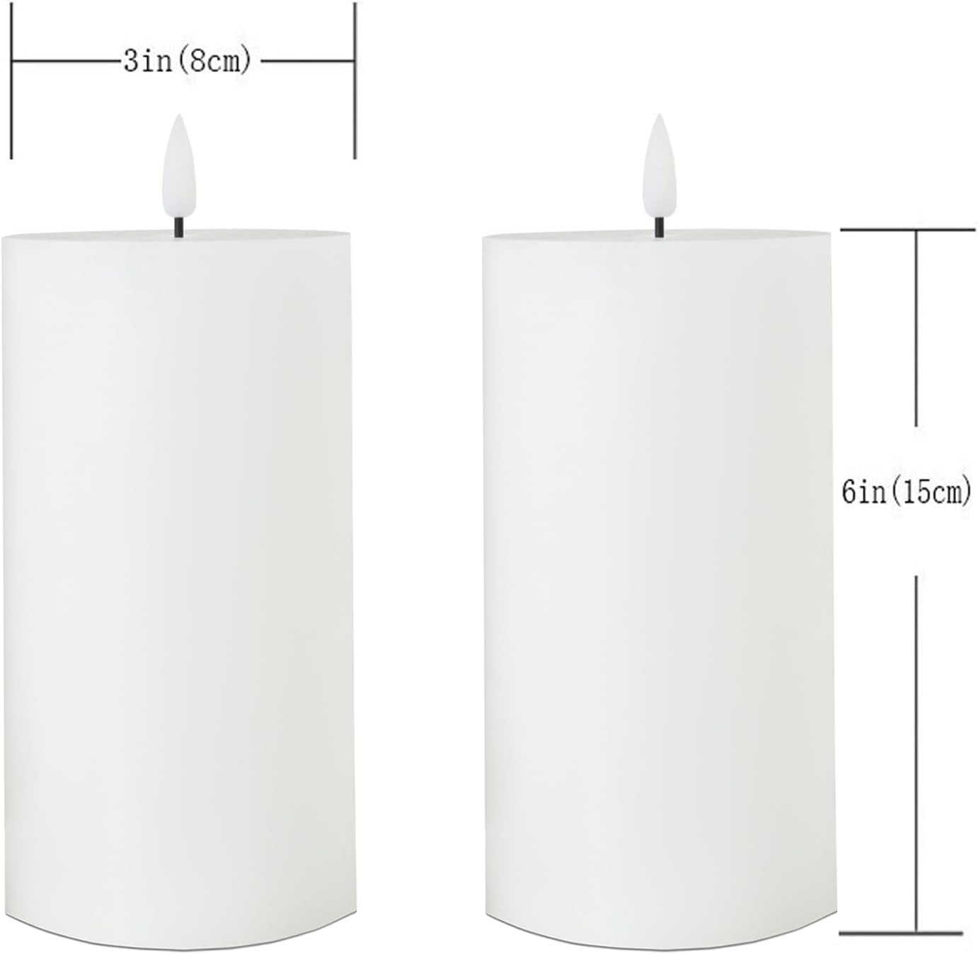volnyus White Flameless Candles Set of 2 (3x6 inch) Flickering LED Wax Candles Battery Operated with Remote Control Timers for Night Light/Fireplace/Party Dimmable Pillar Candles Flat top