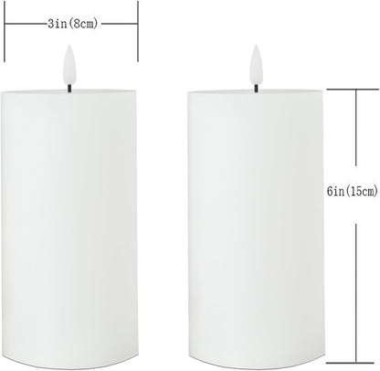 volnyus White Flameless Candles Set of 2 (3x6 inch) Flickering LED Wax Candles Battery Operated with Remote Control Timers for Night Light/Fireplace/Party Dimmable Pillar Candles Flat top