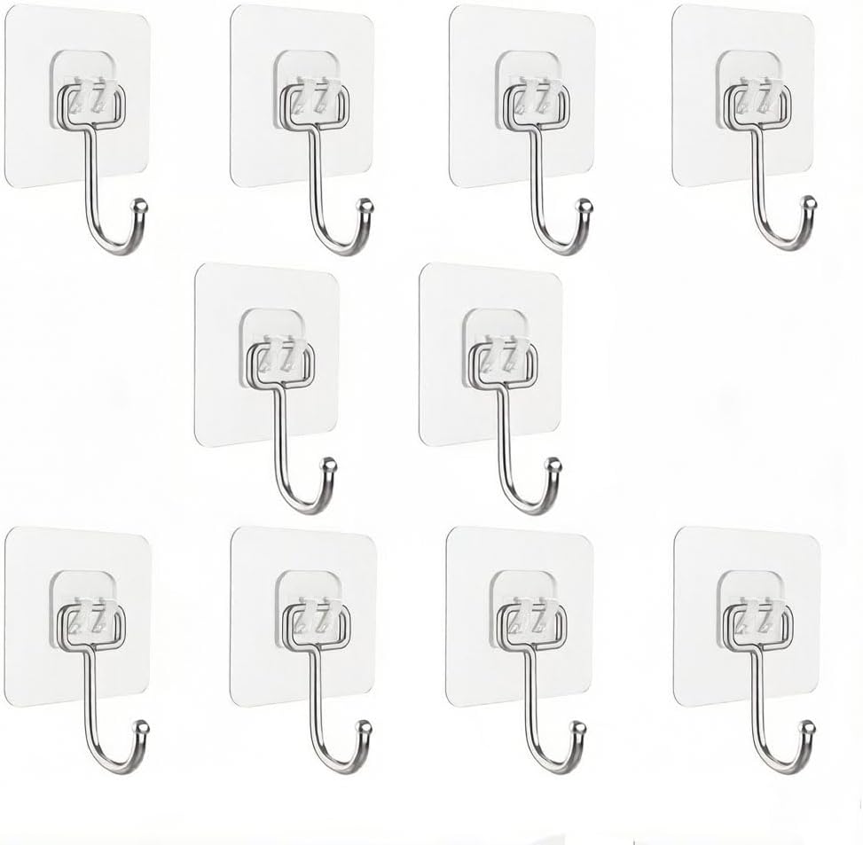 10 Packs All-Purpose Large Adhesive Hooks, Heavy Duty Hold 37 lb(Max) Wall Hooks for Hanging, Large Waterproof Stick on Hooks for Organization