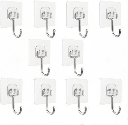 10 Packs All-Purpose Large Adhesive Hooks, Heavy Duty Hold 37 lb(Max) Wall Hooks for Hanging, Large Waterproof Stick on Hooks for Organization