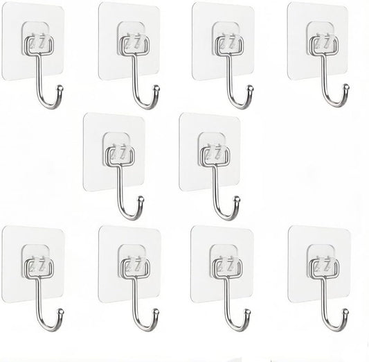 10 Packs All-Purpose Large Adhesive Hooks, Heavy Duty Hold 37 lb(Max) Wall Hooks for Hanging, Large Waterproof Stick on Hooks for Organization