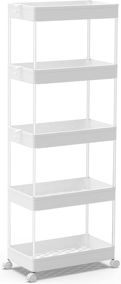 SPACEKEEPER 5-Tier Rolling Cart, Bathroom Storage Organizer Utility Cart, Mobile Shelving Unit Slide Out Shelves for Kitchen Living Room Laundry Room & Dressers, Black