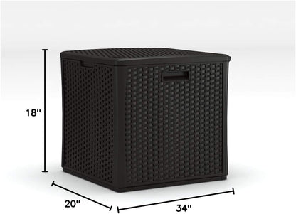 Suncast 30 Gallon Resin Outdoor Patio End Table Storage Box, Java, Made in the USA