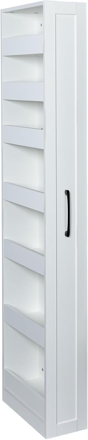 68'' Tall Narrow Storage Cabinet with Handle & Wheels, 7 Tier Pull-Out Kitchen Pantry Cart, Rolling Slim Freestanding Organizers Shelf Spice Rack for Small Spaces (White-Wheels, 7 Tier)