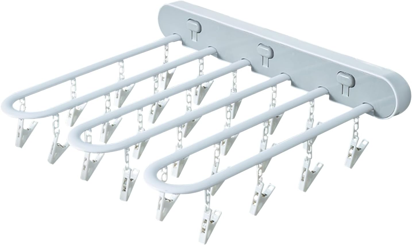Clothes Drying Rack Wall Mounted, Clothes Drying Rack Folding Indoor with Clip, Balcony Drying Rack Dryer, Space Saver for Socks, Underwear, Rags, Towels