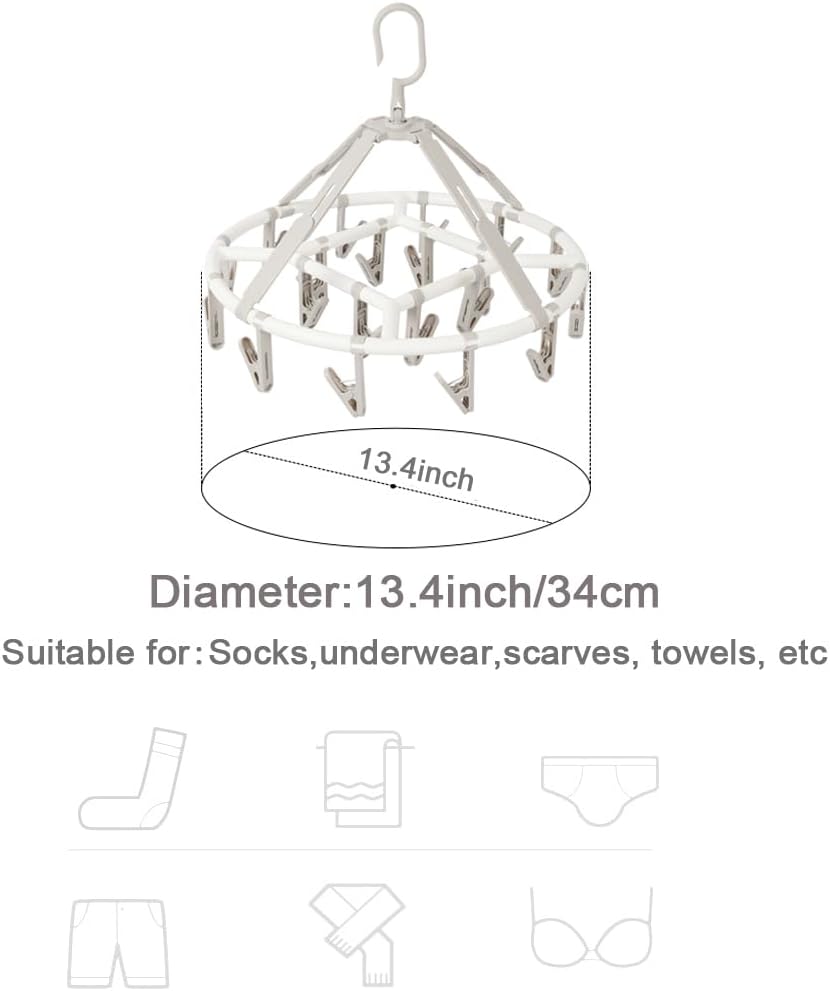 Foshine Clothes Drying Racks Foldable Clip Hangers with 20 Drying Clips | Drip Hanger Plastic Clip Hangers Plastic for Underwear Socks Bras Lingerie