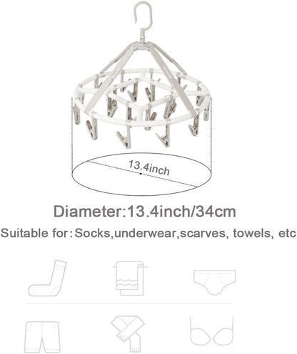 Foshine Clothes Drying Racks Foldable Clip Hangers with 20 Drying Clips | Drip Hanger Plastic Clip Hangers Plastic for Underwear Socks Bras Lingerie
