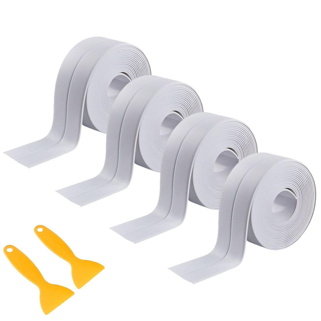4 Rolls White Caulking Tape, Self-Adhesive Waterproof Sealant Tape for Kitchen, Bathroom, Bathtub, Toilet Base, Countertop Edge Protector, Wall Floor with Sealing Tools (126 x 1.5in)