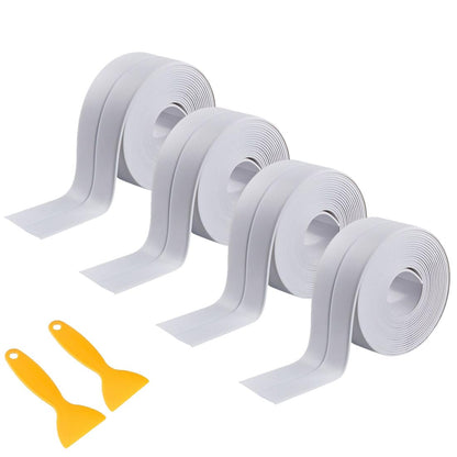 4 Rolls White Caulking Tape, Self-Adhesive Waterproof Sealant Tape for Kitchen, Bathroom, Bathtub, Toilet Base, Countertop Edge Protector, Wall Floor with Sealing Tools (126 x 1.5in)