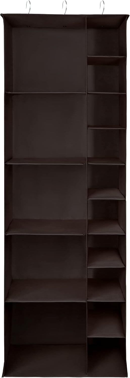 Libeder Shoe Organizer for Closet, 15 Shelf Hanging Closet Storage Shelves - 10 Shoe Rack Organizer and 5 Compartment for Clothes with 6 Side Mesh Pockets for Scarves Socks,Gloves, Grey